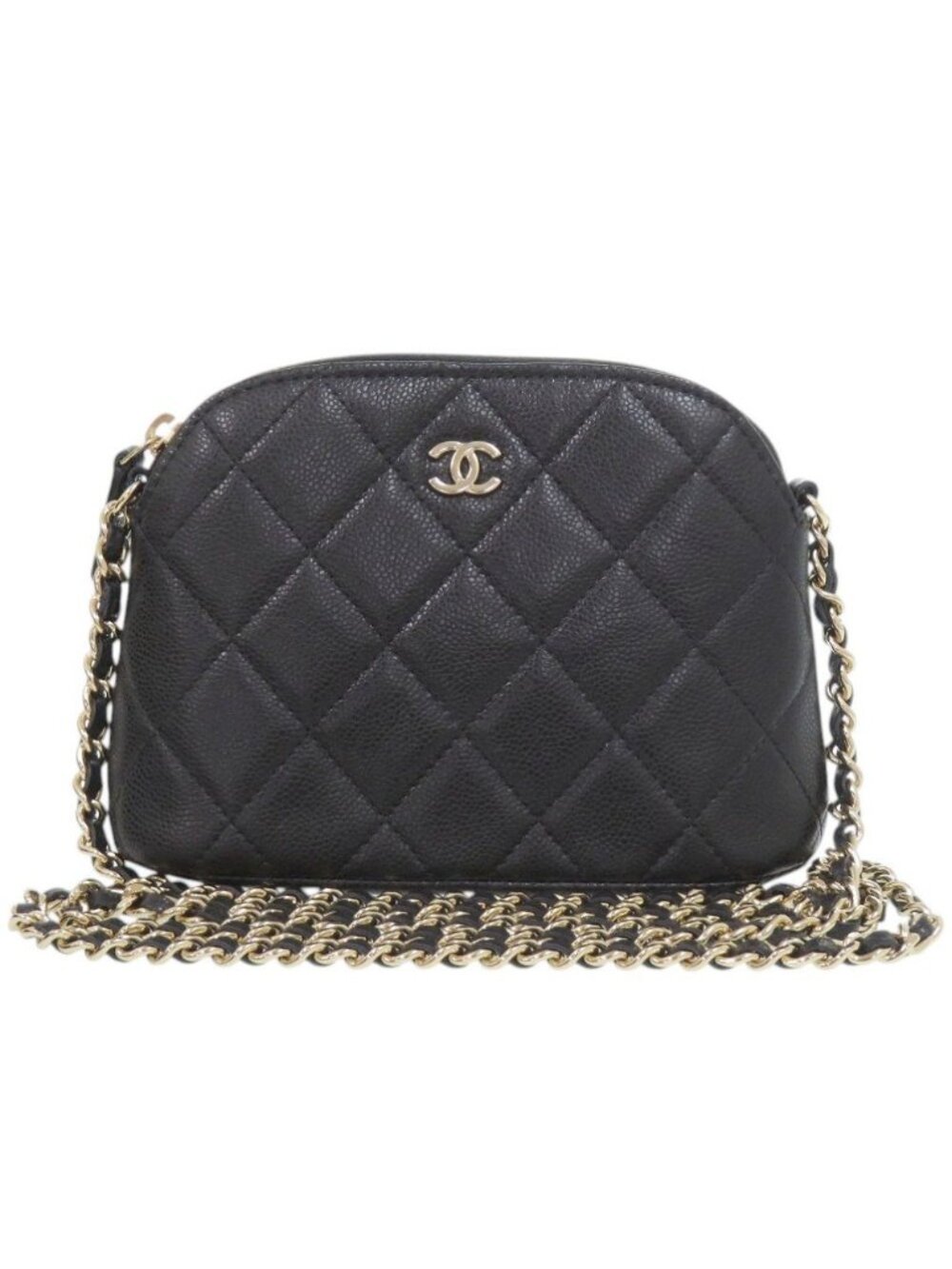 Chanel Quilted Mini CC Logo Caviar Leather Black Random Seal Gold Chain